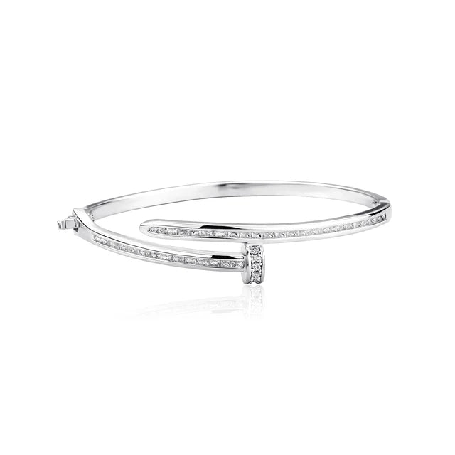 ALLICEONYOU Bending Nail Bracelet – Iced Out Silver Hip Hop Charm with High-Quality Cubic Zirconia