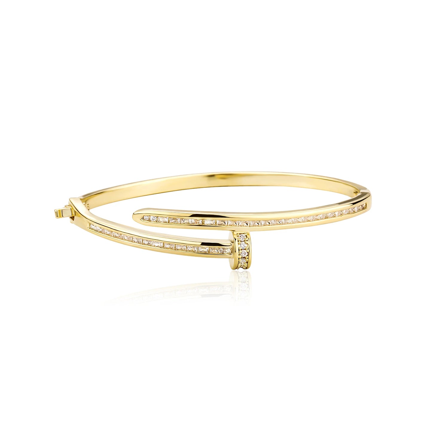ALLICEONYOU Bending Nail Bracelet – Iced Out Silver Hip Hop Charm with High-Quality Cubic Zirconia
