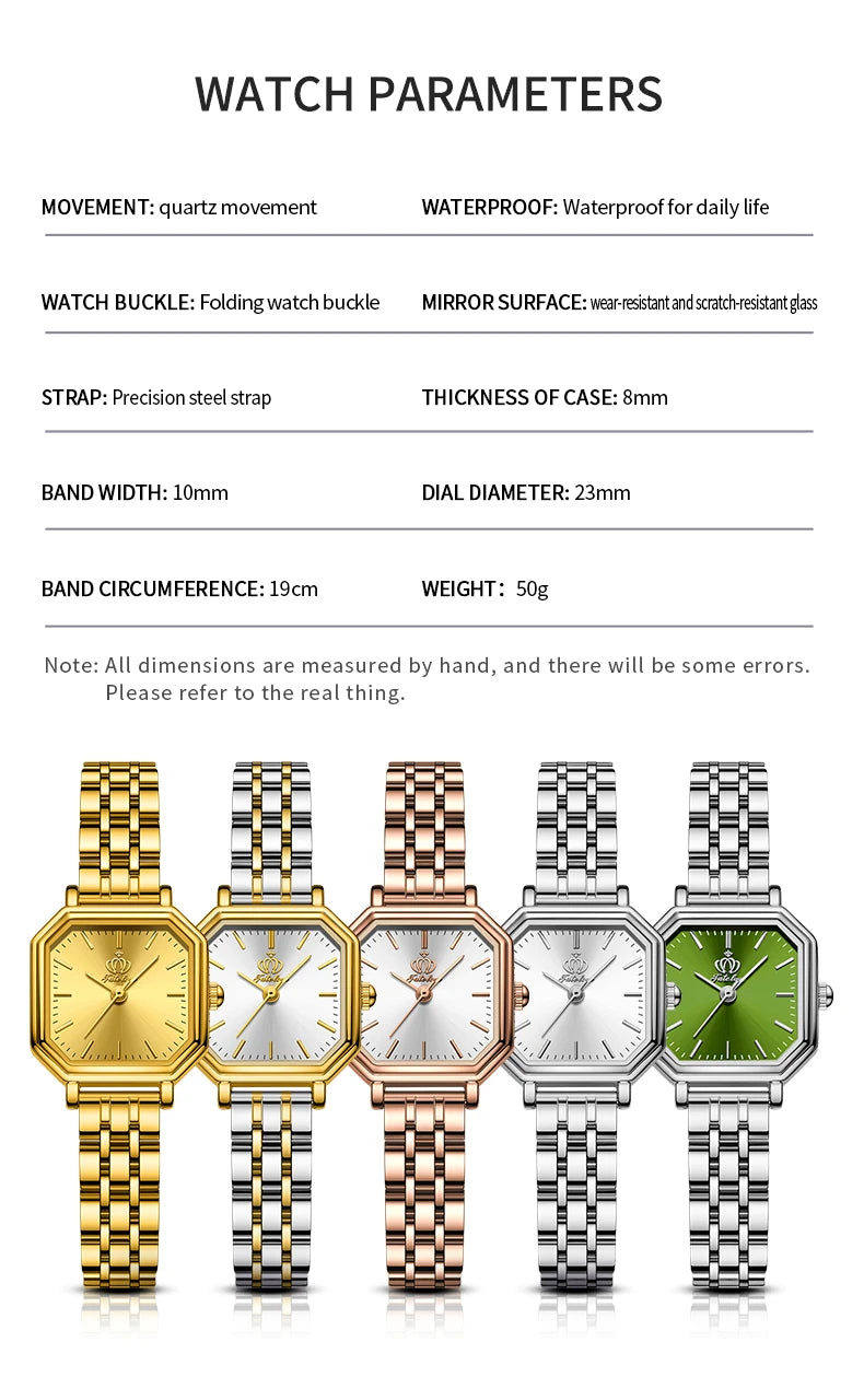 OLEVS Women's Square Dial Quartz Watch – Elegant Gold Stainless Steel Fashion Wristwatch by TOP Brand