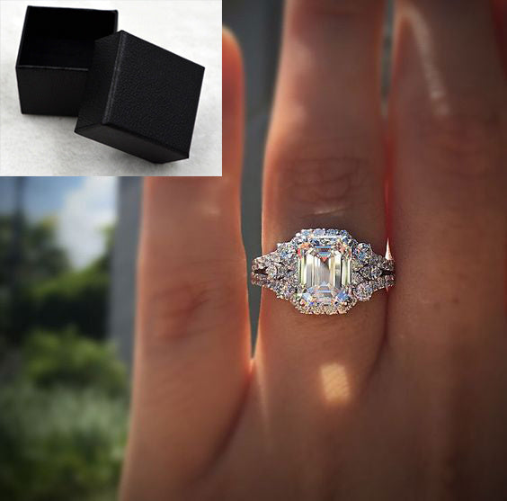 Hot New Princess Square Simulation Diamond Ring for Wedding Proposals