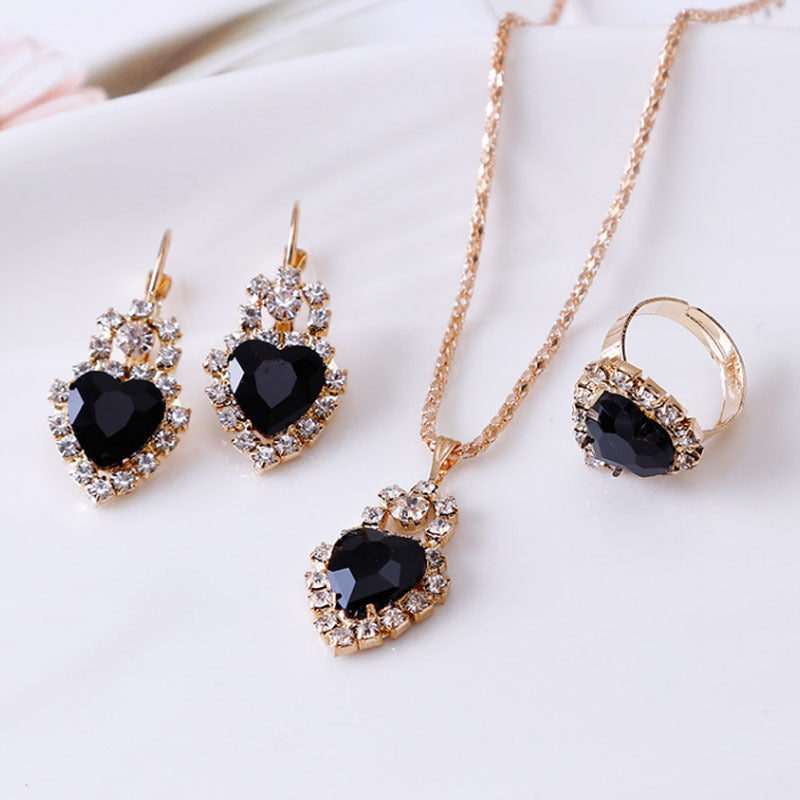 Water Drop Rhinestone Necklace, Earrings, and Ring Set