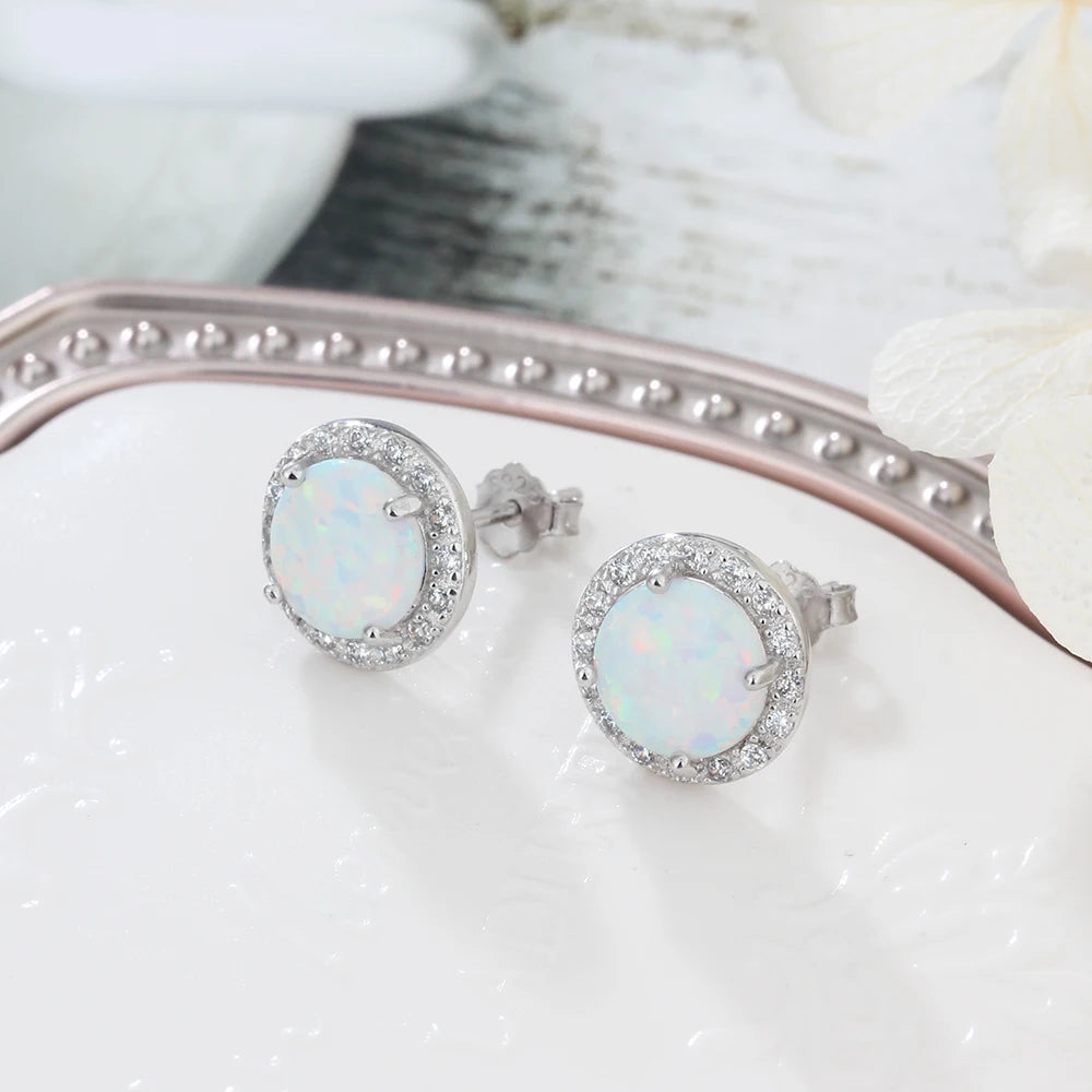 Jewelry Sets for Women Dainty 925 Sterling Silver White Opal Ring Earrings Chain Necklace Wedding Jewelry Sets