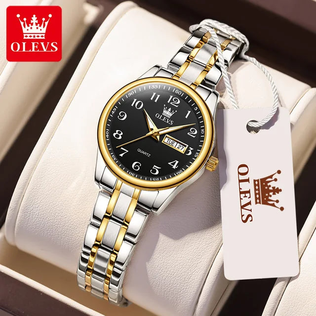 OLEVS Women's Waterproof Quartz Watch – Elegant Luminous Stainless Steel Gold Fashion Wristwatch