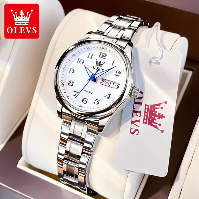 OLEVS Women's Waterproof Quartz Watch – Elegant Luminous Stainless Steel Gold Fashion Wristwatch