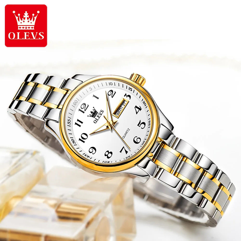 OLEVS Women's Waterproof Quartz Watch – Elegant Luminous Stainless Steel Gold Fashion Wristwatch