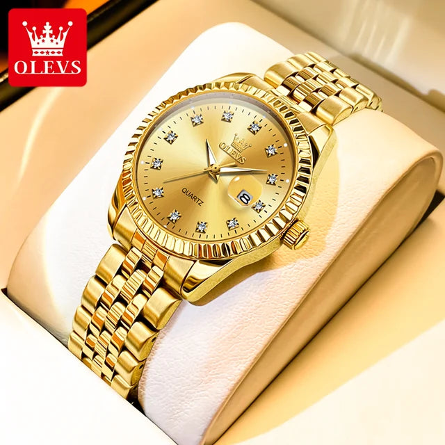 OLEVS Women's Luxury Diamond Watch Set – Elegant Stainless Steel Waterproof Wristwatch with Luminous Features