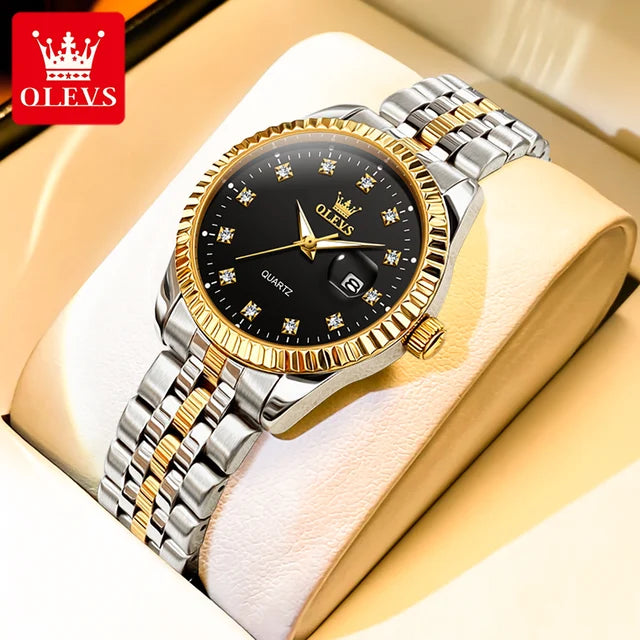 OLEVS Women's Luxury Diamond Watch Set – Elegant Stainless Steel Waterproof Wristwatch with Luminous Features