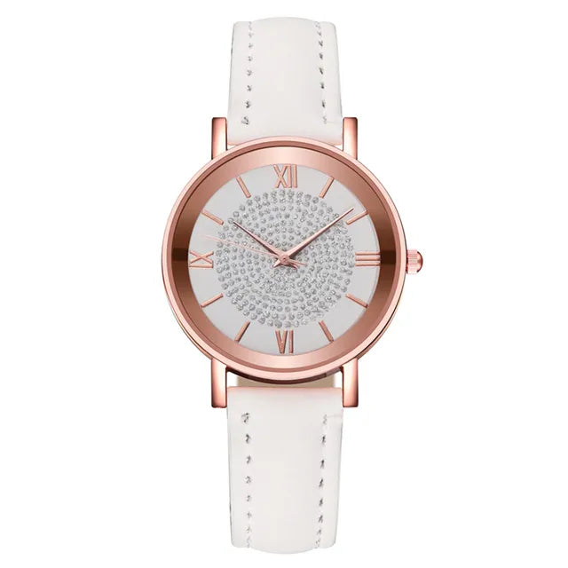 Luxury Women's Quartz Watch – Stylish Stainless Steel Dial with Casual Leather Band