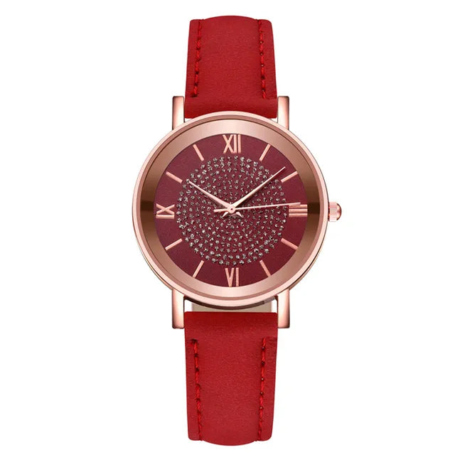 Luxury Women's Quartz Watch – Stylish Stainless Steel Dial with Casual Leather Band