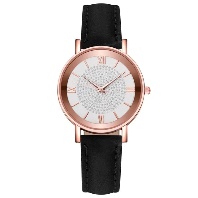 Luxury Women's Quartz Watch – Stylish Stainless Steel Dial with Casual Leather Band