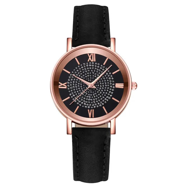 Luxury Women's Quartz Watch – Stylish Stainless Steel Dial with Casual Leather Band