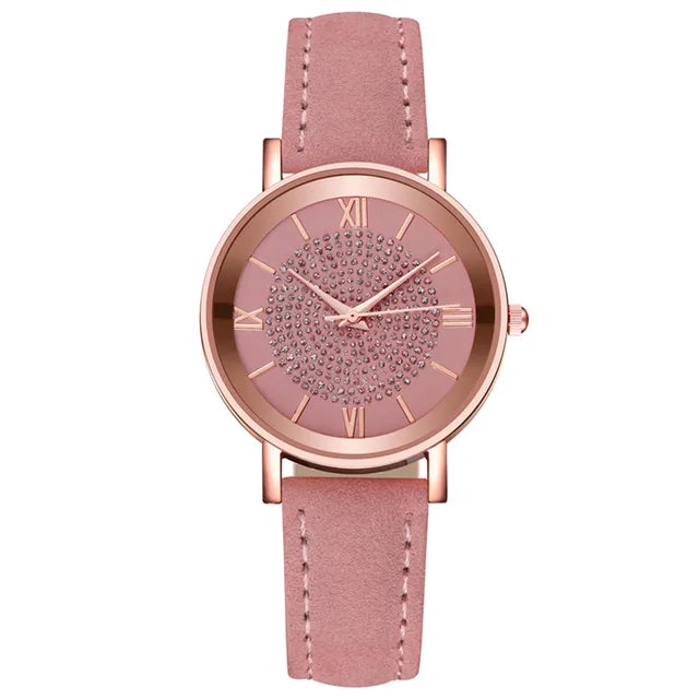 Luxury Women's Quartz Watch – Stylish Stainless Steel Dial with Casual Leather Band