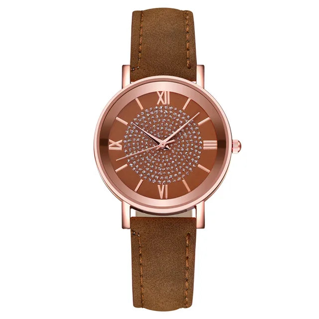 Luxury Women's Quartz Watch – Stylish Stainless Steel Dial with Casual Leather Band