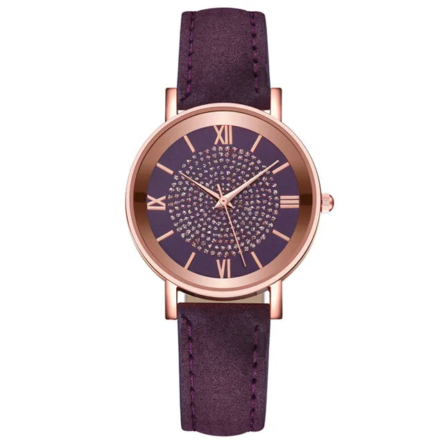 Luxury Women's Quartz Watch – Stylish Stainless Steel Dial with Casual Leather Band