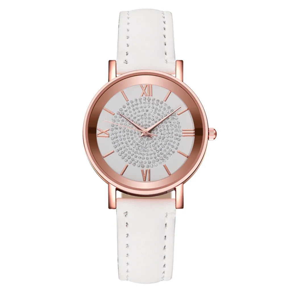 Luxury Women's Quartz Watch – Stylish Stainless Steel Dial with Casual Leather Band