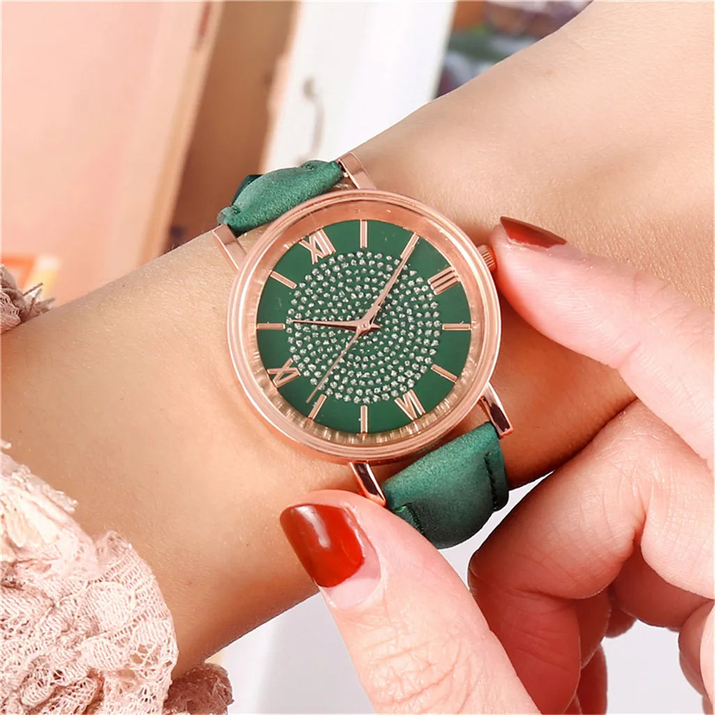 Luxury Women's Quartz Watch – Stylish Stainless Steel Dial with Casual Leather Band