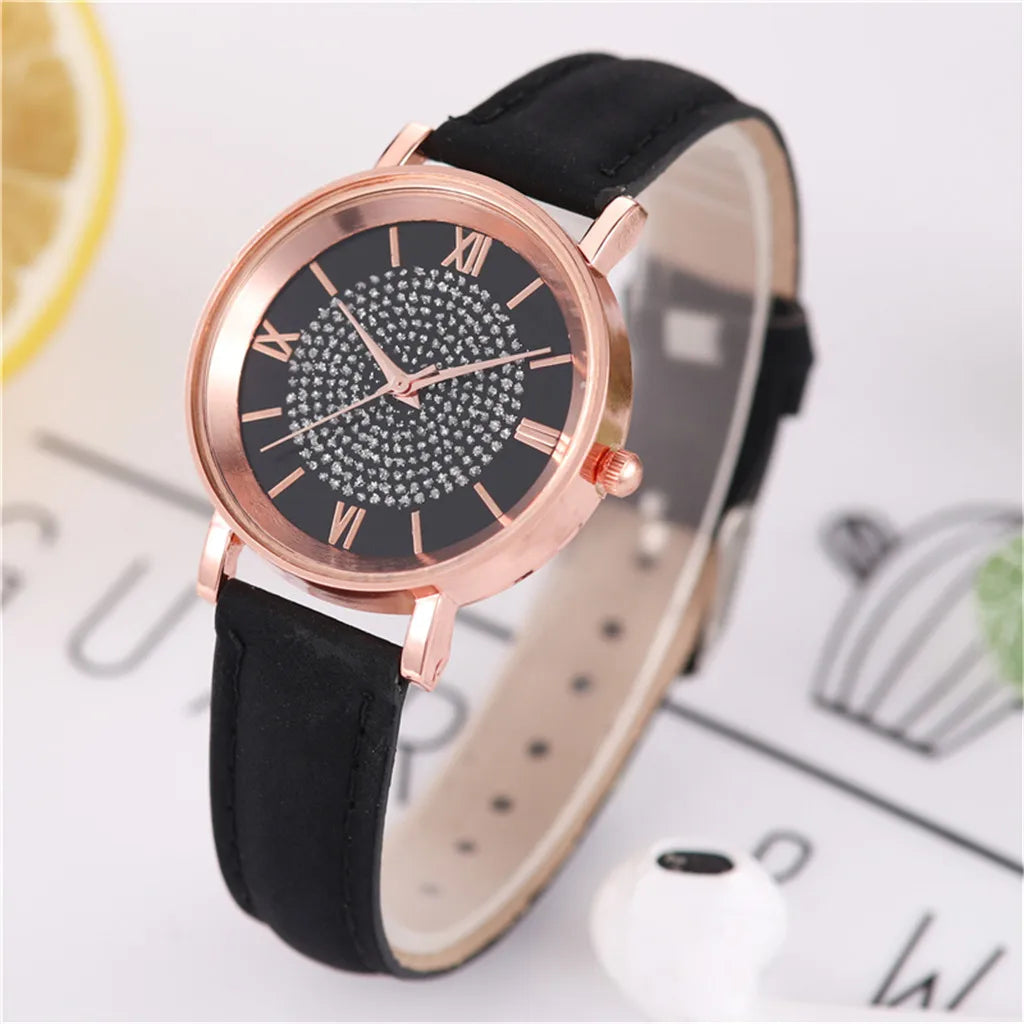 Luxury Women's Quartz Watch – Stylish Stainless Steel Dial with Casual Leather Band