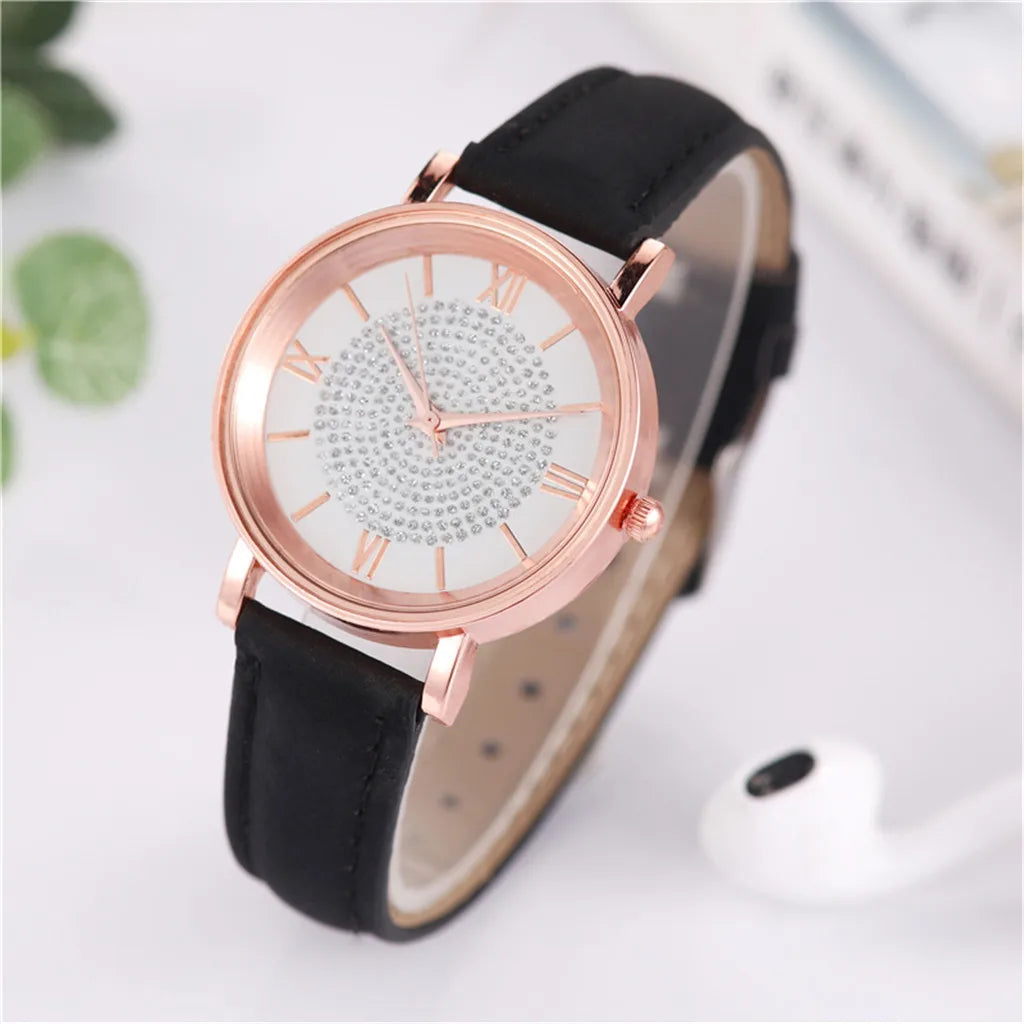 Luxury Women's Quartz Watch – Stylish Stainless Steel Dial with Casual Leather Band