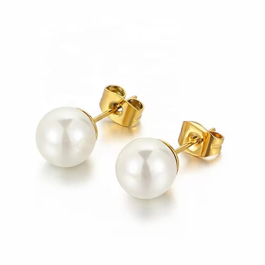 S925 Sterling Silver Needle Freshwater Pearl Ear Studs – Elegant Geometric Design