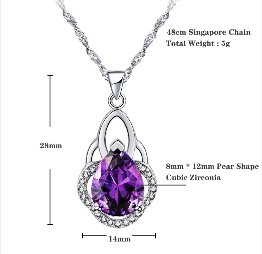 14k White Gold Plated Pear Shape Cubic Zirconia Crown Pendant Necklace for Women