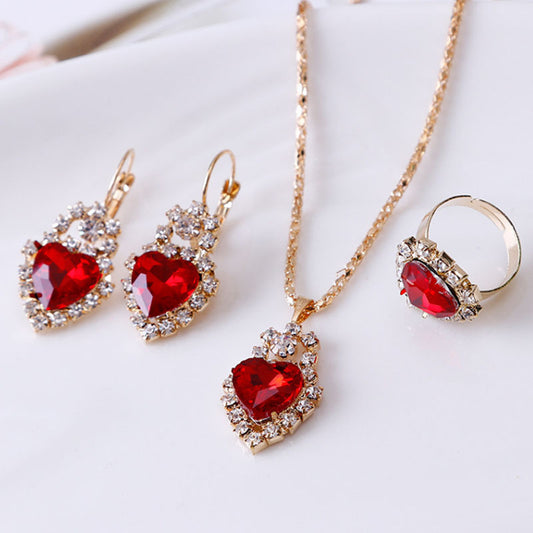 Water Drop Rhinestone Necklace, Earrings, and Ring Set