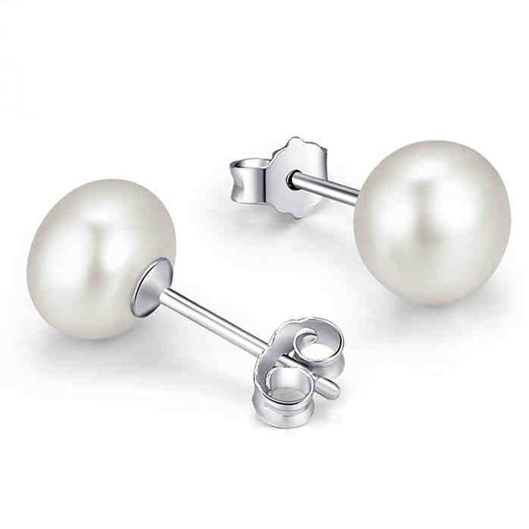 S925 Sterling Silver Needle Freshwater Pearl Ear Studs – Elegant Geometric Design